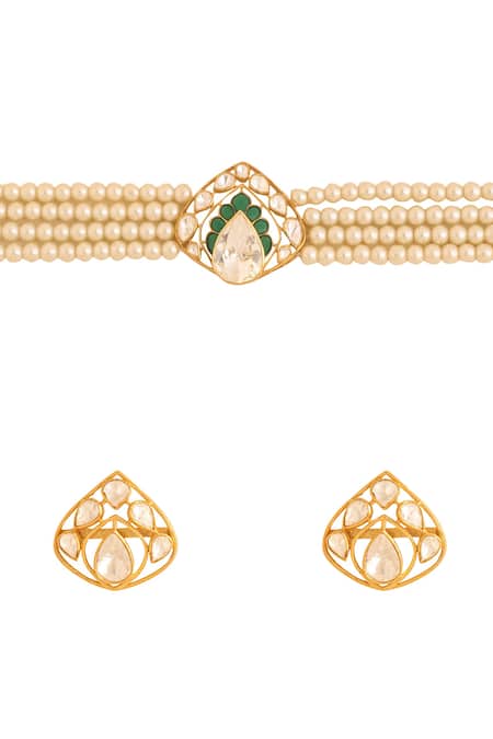 Buy_Kicky & Perky_Gold Plated Stones, Beads Geometric Motif Choker Set 