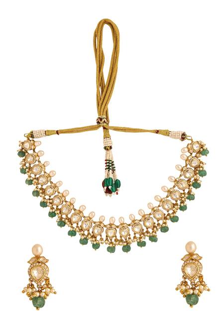 Buy_Kicky & Perky_Gold Plated Beads, Stones Tear Drop Shaped Necklace Set 