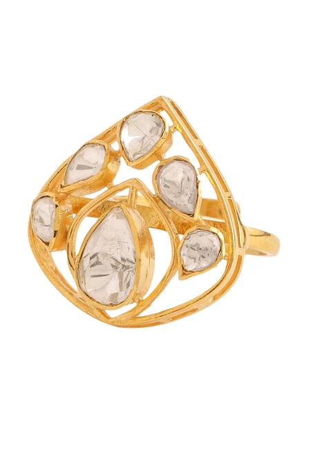Shop_Kicky & Perky_Gold Plated Stones Embellished Cutwork Ring _Online_at_Aza_Fashions