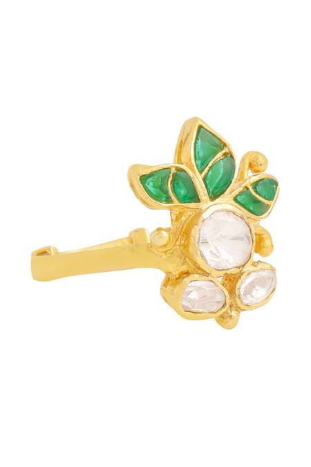 Shop_Kicky & Perky_Gold Plated Stones Floral Shaped Ring _Online_at_Aza_Fashions