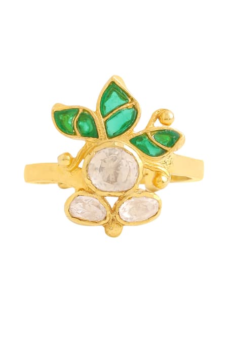 Kicky & Perky_Gold Plated Stones Floral Shaped Ring _at_Aza_Fashions