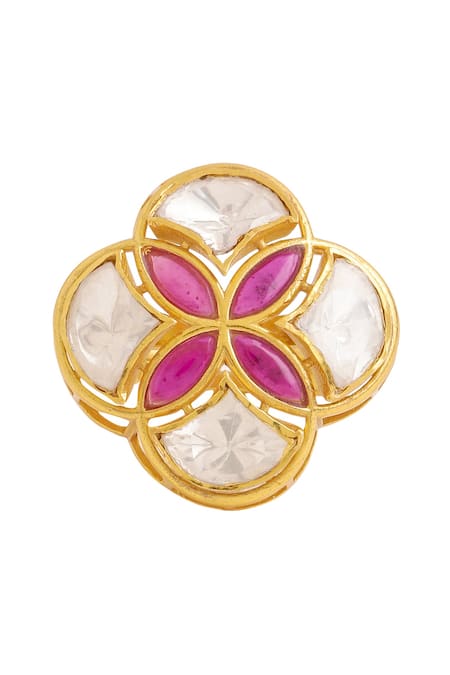 Kicky & Perky_Gold Plated Stones Geometric Shaped Ring _at_Aza_Fashions