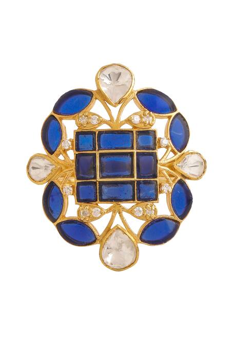 Kicky & Perky_Gold Plated Stones Abstract Shaped Ring _at_Aza_Fashions