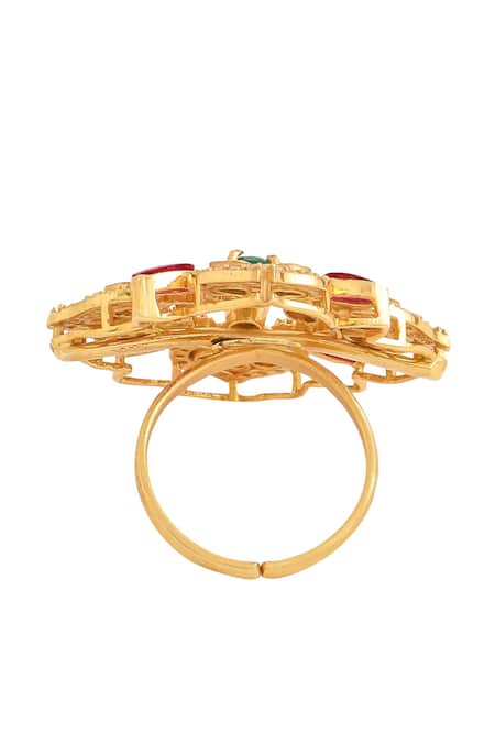 Buy_Kicky & Perky_Gold Plated Stones Floral Cutwork Ring _Online_at_Aza_Fashions
