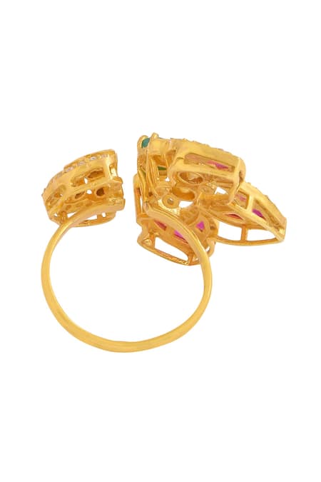 Buy_Kicky & Perky_Gold Plated Stones Embellished Flower Petal Ring_Online_at_Aza_Fashions