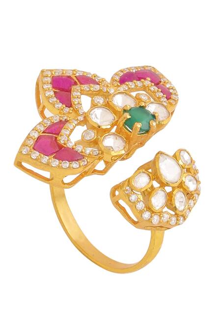 Buy_Kicky & Perky_Gold Plated Stones Embellished Flower Petal Ring