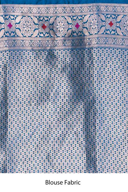 Buy_Mint N Oranges_Blue Silk Embroidery Bird Woven Butta Saree