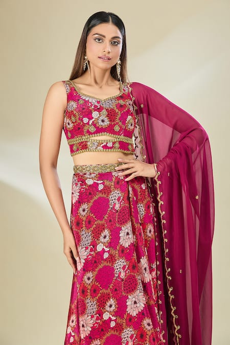Mehak Murpana Pink Crepe, Georgette Sequins, Beads, Embroidery Floral Skirt Set at Aza Fashions Mehak Murpana_Pink Crepe, Georgette Sequins, Beads, Embroidery Floral Skirt Set _at_Aza_Fashions