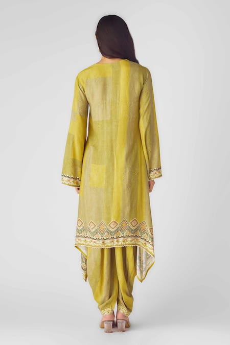 Basanti - Kapde Aur Koffee Asymmetric Floral Dhoti Kurta Set 