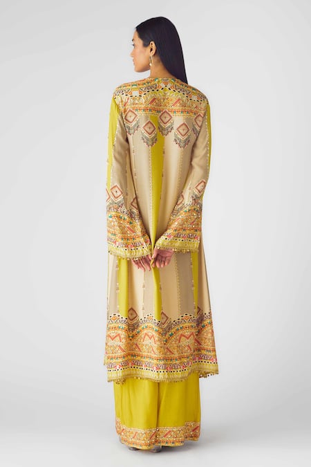 Basanti - Kapde Aur Koffee Embellished Floral Kurta Set With Flared Pant 