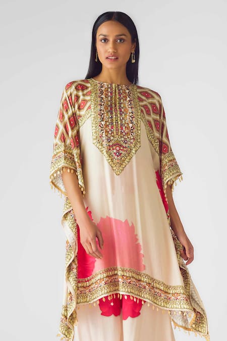 Buy_Basanti - Kapde Aur Koffee_Ivory Muslin Mirrors, Sequins, Beads, Floral Geometric Embellished Kurta Set _Online_at_Aza_Fashions