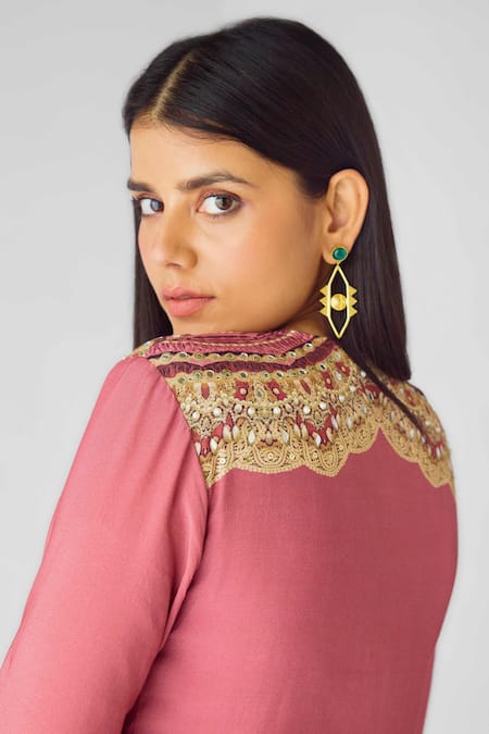 Shop_Basanti - Kapde Aur Koffee_Pink Muslin Embroidery, Sequins, Floral Embellished Kurta Set With Sharara_Online_at_Aza_Fashions