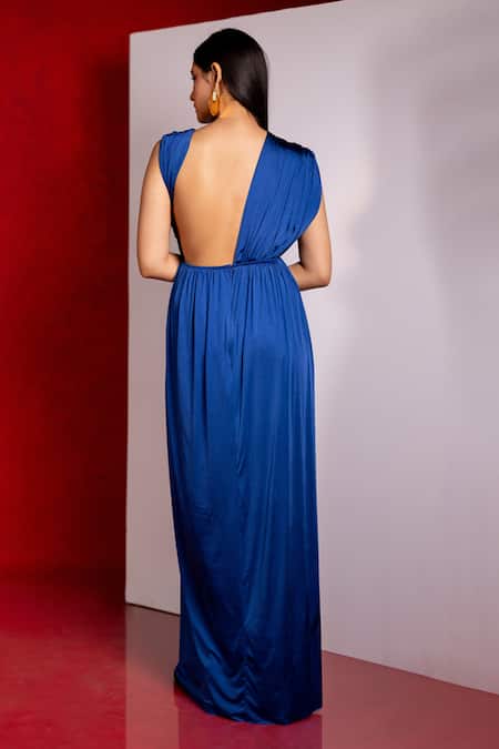 Pinup By Astha Gathered Flare Gown with Draped Details 