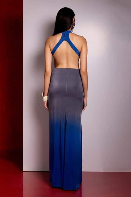 Pinup By Astha Halter Neck Ombre Gown 