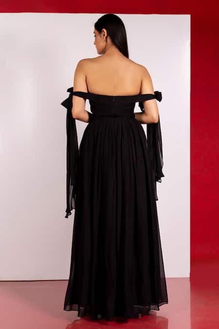 Pinup By Astha Ruched Off Shoulder Gown 