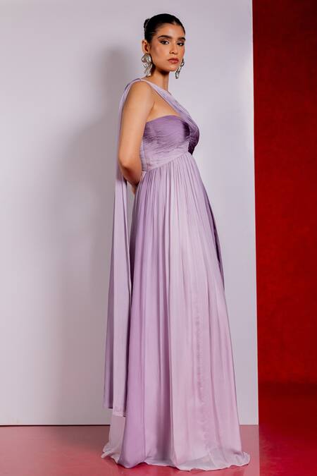 Pinup By Astha Purple Chiffon One Shoulder Shaded Gown Online at Aza Fashions Pinup By Astha_Purple Chiffon One Shoulder Shaded Gown _Online_at_Aza_Fashions