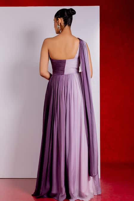Pinup By Astha Purple One Shoulder Shaded Gown 