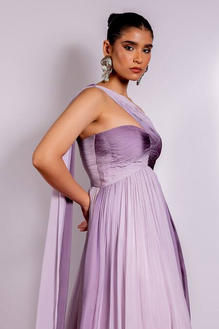 Shop Pinup By Astha Purple Chiffon One Shoulder Shaded Gown Online at Aza Fashions Shop_Pinup By Astha_Purple Chiffon One Shoulder Shaded Gown _Online_at_Aza_Fashions