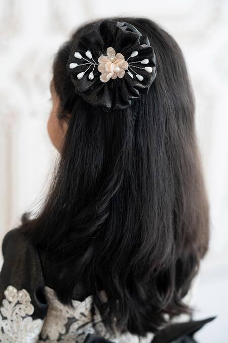 Ruchika Lath Label_Black Linen, Crepe, Organza Lace, Sequins, Pearls Floral Applique Gown _Online_at_Aza_Fashions