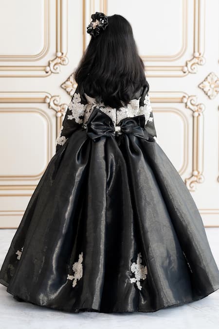 Ruchika Lath Label Black Floral Lace Applique Gown 