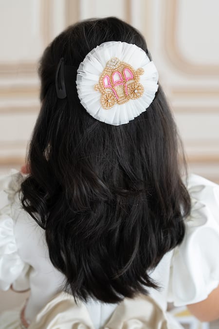 Buy_Ruchika Lath Label_White Brocade, Linen Crystals, Sequins, Disney Princess Placement Dress _Online_at_Aza_Fashions