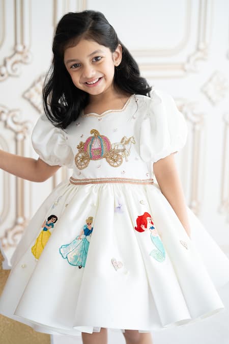 Shop_Ruchika Lath Label_White Brocade, Linen Crystals, Sequins, Disney Princess Placement Dress _Online_at_Aza_Fashions