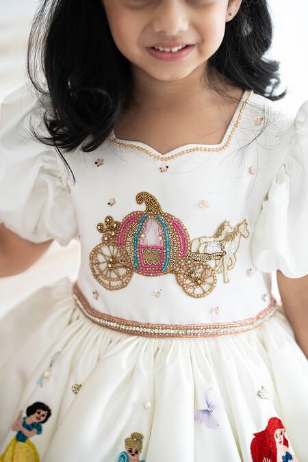 Ruchika Lath Label_White Brocade, Linen Crystals, Sequins, Disney Princess Placement Dress _at_Aza_Fashions