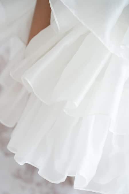 Buy_Ruchika Lath Label_Off White Linen Sequins, Beads Tiered Dress With Embroidery _Online_at_Aza_Fashions