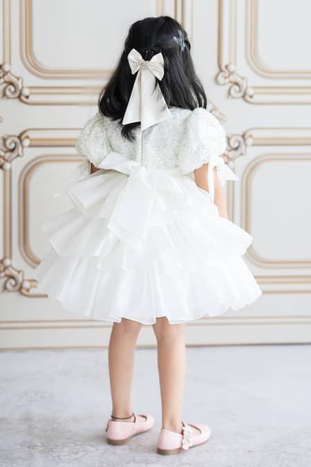 Ruchika Lath Label Off White Tiered Dress With Sequin Embroidery 