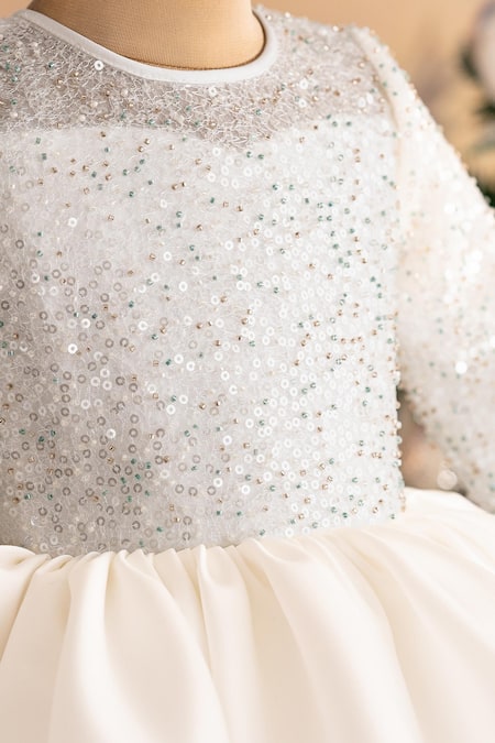 Buy_Ruchika Lath Label_Off White Sequins, Beads Embroidered Dress _Online_at_Aza_Fashions