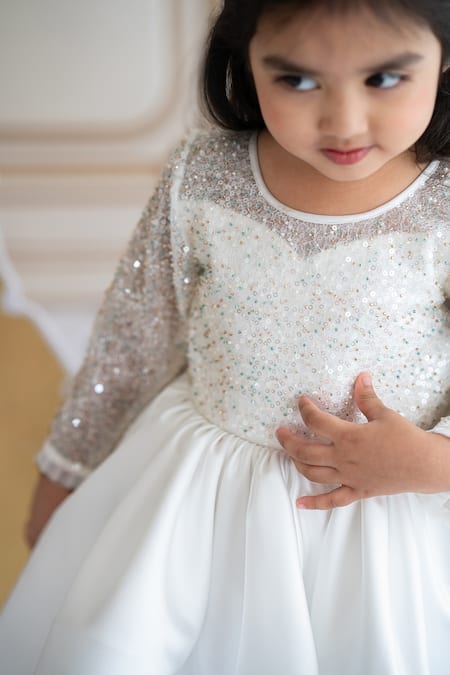 Shop_Ruchika Lath Label_Off White Sequins, Beads Embroidered Dress 