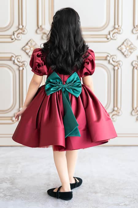 Ruchika Lath Label Embellished Maroon Dress with Puff Sleeves 