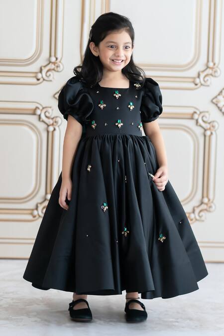 Shop_Ruchika Lath Label_Black Crystals, Stones Cluster Embellished Gown _Online_at_Aza_Fashions