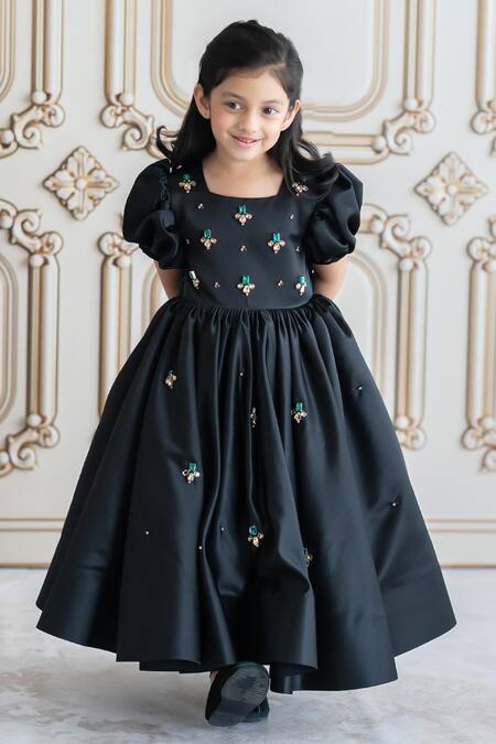 Buy_Ruchika Lath Label_Black Crystals, Stones Cluster Embellished Gown 