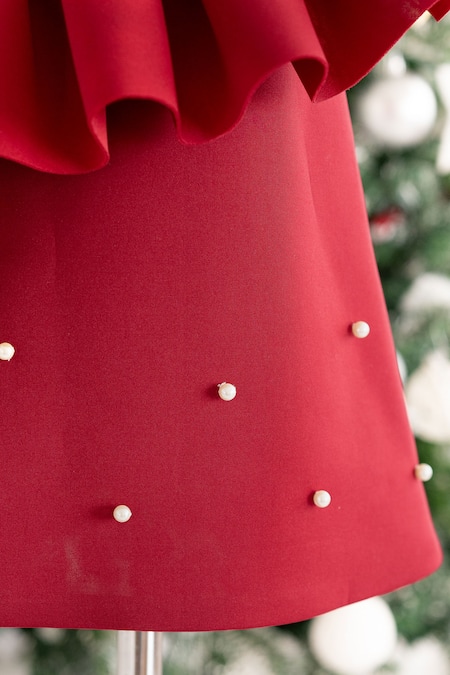 Buy_Ruchika Lath Label_Red Neoprene Pearls Embellished One Shoulder Dress _Online_at_Aza_Fashions