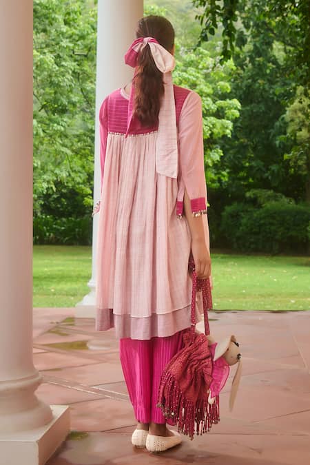 Shop Swatti Kapoor Pink , Handloom Embroidery Stripe Pattern Pant at Aza Fashions Shop_Swatti Kapoor_Pink , Handloom Embroidery Stripe Pattern Pant _at_Aza_Fashions