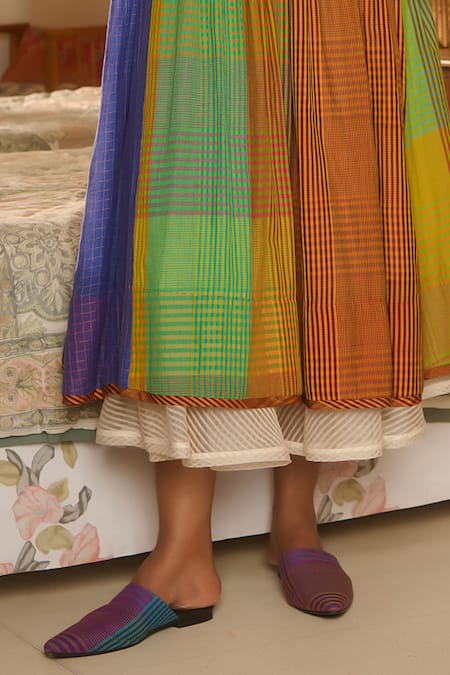 Swatti Kapoor_Multi Color Cotton, Silk Organza, Multicolor Stripe Woven Tunic And Flared Pant _Online_at_Aza_Fashions