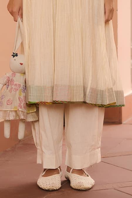 Swatti Kapoor Ivory Chanderi, Cotton Sequins Round Neck Pintuck Panel Kurta Set Online at Aza Fashions Swatti Kapoor_Ivory Chanderi, Cotton Sequins Round Neck Pintuck Panel Kurta Set _Online_at_Aza_Fashions
