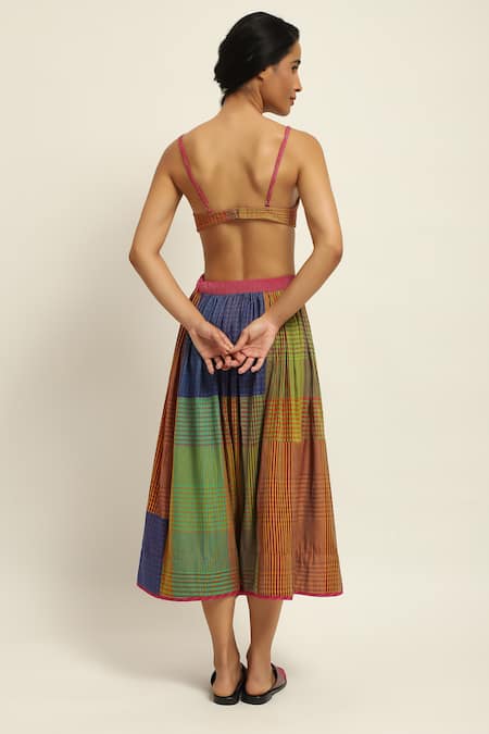 Shop_Swatti Kapoor_Multi Color Cotton, Silk Embroidery Sweetheart Neck Checkered Quilted Bustier _at_Aza_Fashions