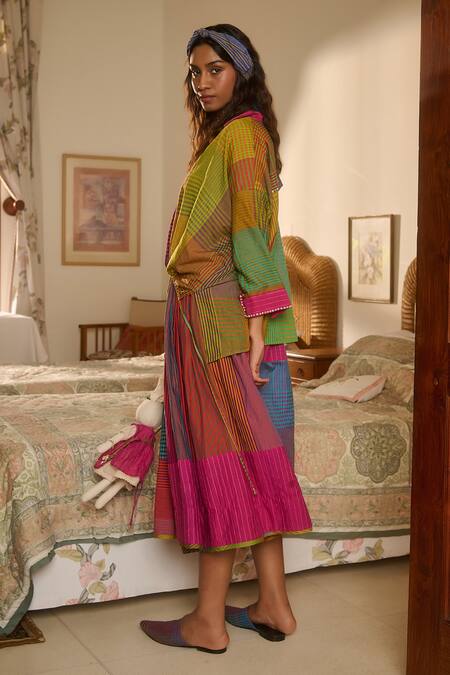 Shop Swatti Kapoor Multi Color Cotton, Silk Block Woven Midi Skirt Online at Aza Fashions Shop_Swatti Kapoor_Multi Color Cotton, Silk Block Woven Midi Skirt _Online_at_Aza_Fashions