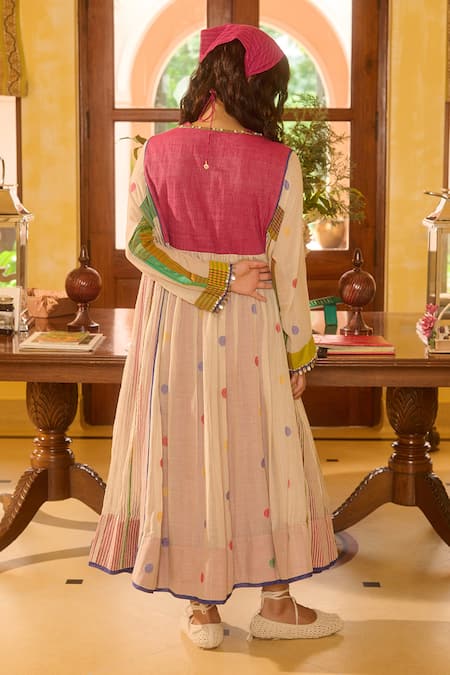 Shop Swatti Kapoor Multi Color Handloom Cotton, Silk Embroidery Collared Checkered Polka Kurta at Aza Fashions Shop_Swatti Kapoor_Multi Color Handloom Cotton, Silk Embroidery Collared Checkered Polka Kurta _at_Aza_Fashions