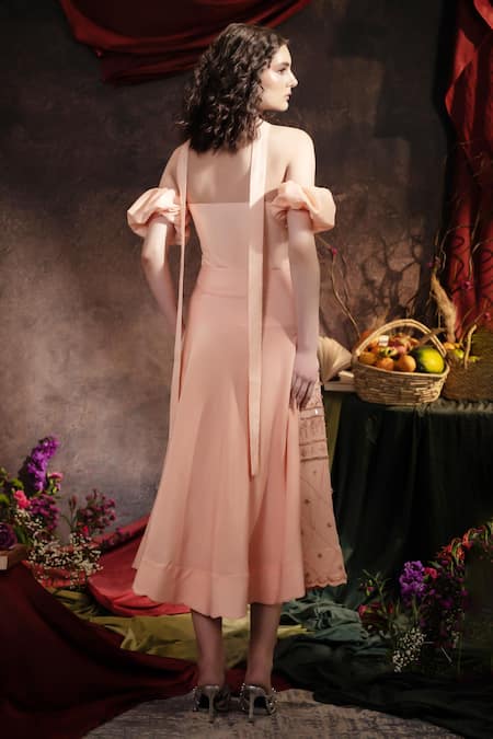 Therealb_Peach Crepe Sequins, Beads Embroidered A-line Skirt _Online_at_Aza_Fashions