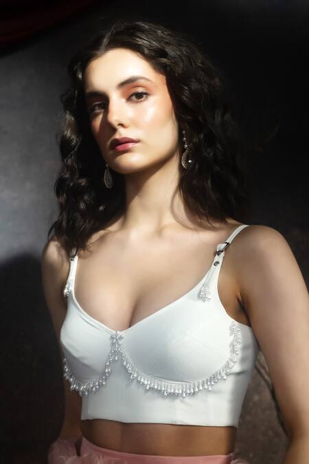 Buy Therealb White Crepe Pearls Sweetheart Neck Embellished Sleeveless Bralette Online at Aza Fashions Buy_Therealb_White Crepe Pearls Sweetheart Neck Embellished Sleeveless Bralette _Online_at_Aza_Fashions