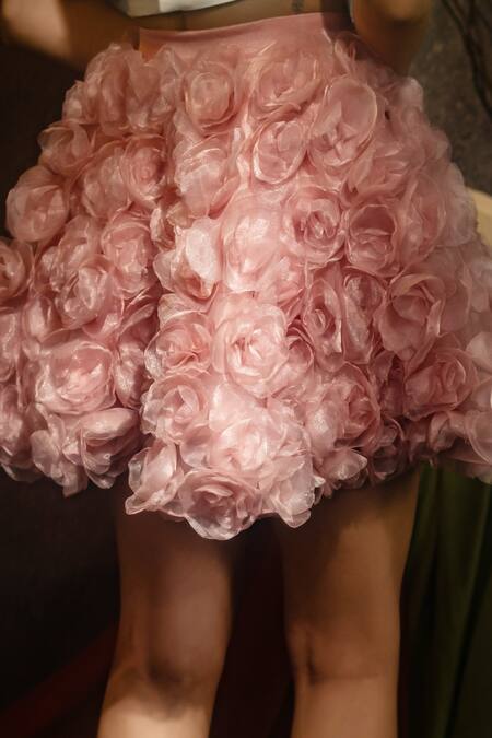 Buy Therealb Pink Organza Fabric Flowers Baby Applique Mini Skirt Online at Aza Fashions Buy_Therealb_Pink Organza Fabric Flowers Baby Applique Mini Skirt _Online_at_Aza_Fashions