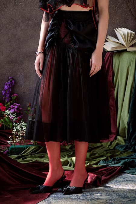 Therealb_Black Net Ruffles Mesh Solid Skirt _Online_at_Aza_Fashions