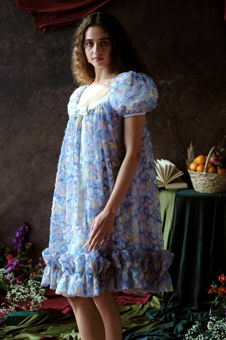 Therealb Multi Color Net Square Neck Multicolor Floral Applique Dress Online at Aza Fashions Therealb_Multi Color Net Square Neck Multicolor Floral Applique Dress _Online_at_Aza_Fashions