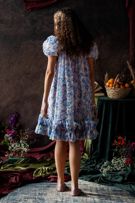 Shop Therealb Multi Color Net Square Neck Multicolor Floral Applique Dress at Aza Fashions Shop_Therealb_Multi Color Net Square Neck Multicolor Floral Applique Dress _at_Aza_Fashions