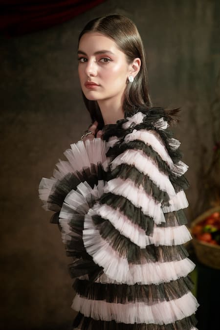 Therealb Black Tulle Round Neck Layered Mini Dress Online at Aza Fashions Therealb_Black Tulle Round Neck Layered Mini Dress _Online_at_Aza_Fashions