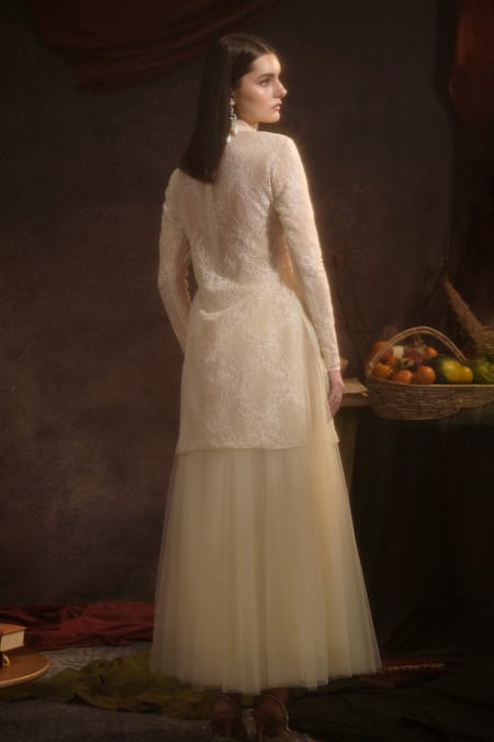 Therealb Floral Lace High Neck Top & Tulle Skirt 