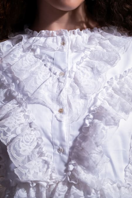Buy_Therealb_White Cotton Round Neck Ruffled Flutter Sleeve Top _Online_at_Aza_Fashions